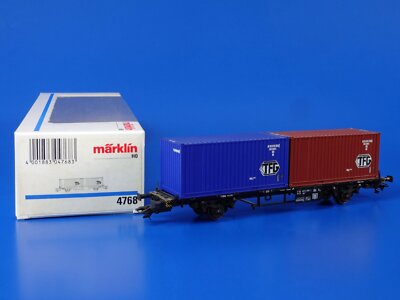 MARKLIN H0 - 4768 - DB type Lgjs 573 Flat 20' Container Car TFG
