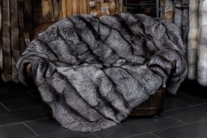915 Saga Silver Fox Fur Blanket Genuine Fur Bedspread Real Fox Quilt
