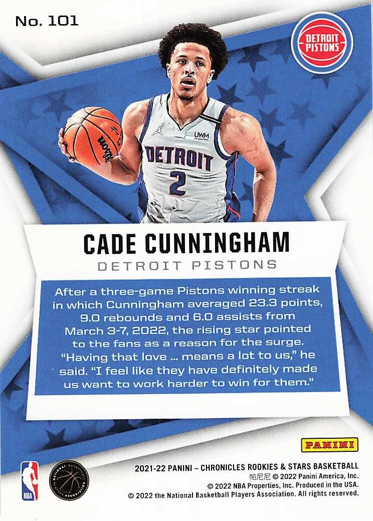 2021-22 Panini Chronicles #101 Cade Cunningham/Rookies and