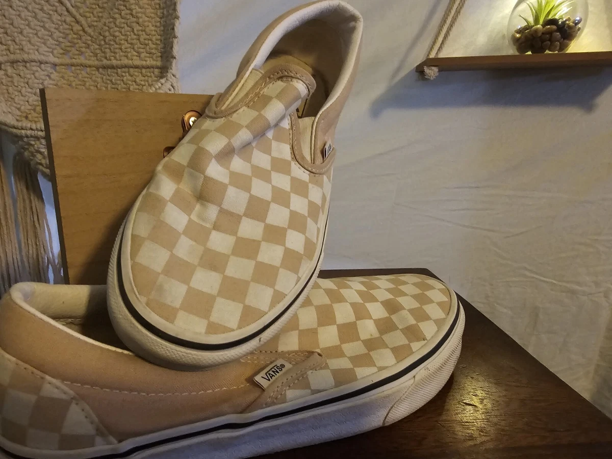 Checkered top tan vans