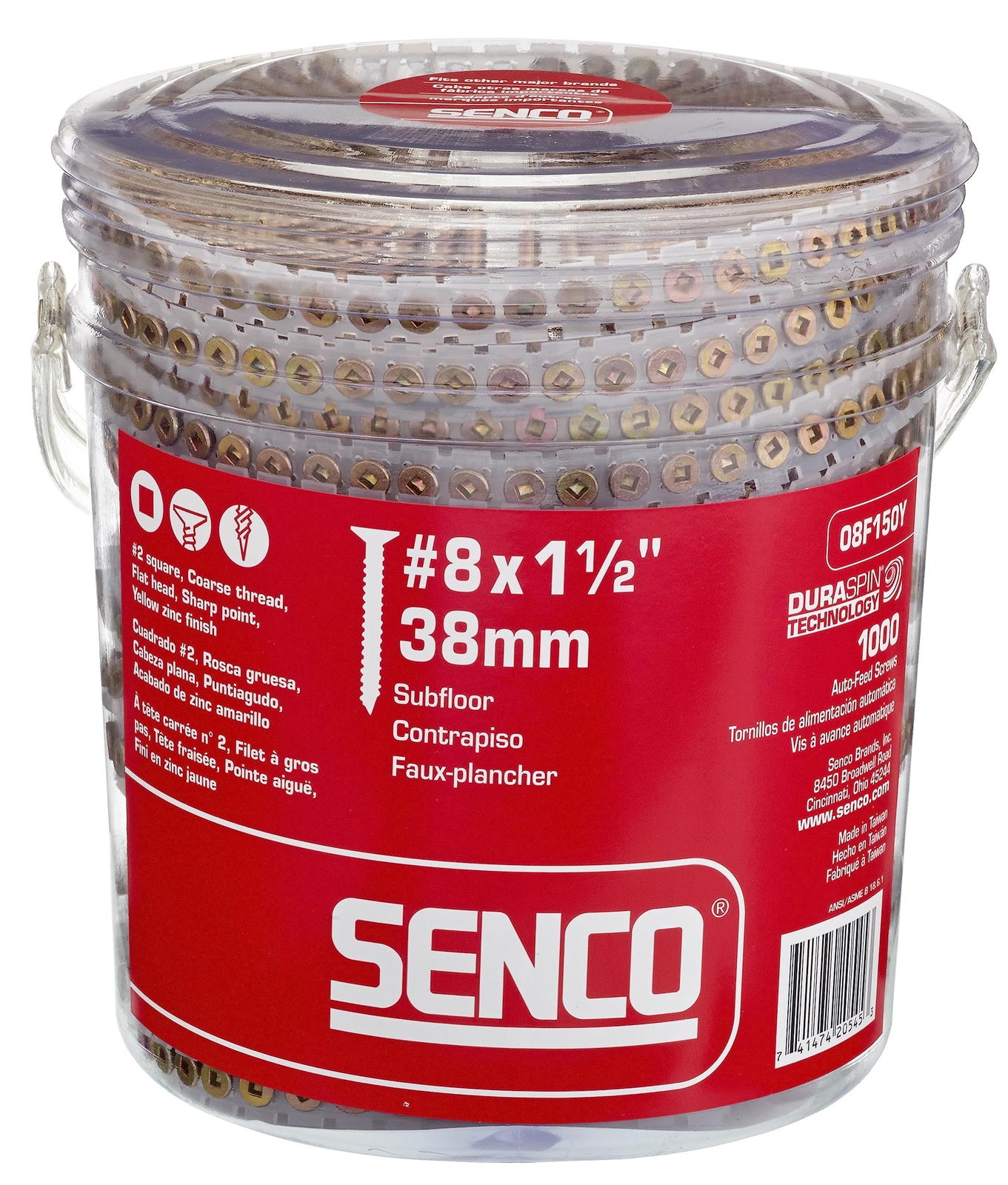 Senco 08F150Y DuraSpin 8 x 11/2inch Wood to Wood Collated Screw 1000