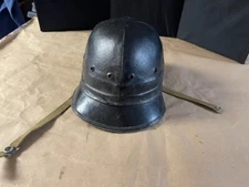 Antique 1930's E.D. Bullard Co Hard Boiled Black Leather Helmet Hat with strap