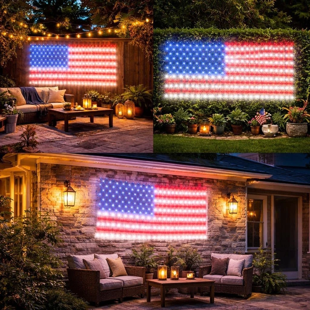 460 Light 4th of July USA LED Net Light Set, 4' X 6', Red/White/Blue, Clear Wire