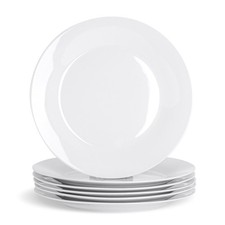 6x Argon Tableware White Dinner Plates  Wide Rim Porcelain 26.8cm White