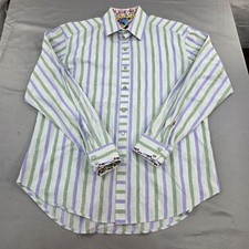 Robert Graham Mens L/G Striped Long Sleeve Button Down Shirt Colorful Flip Cuff