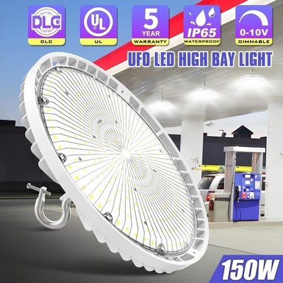 150W UFO LED High Bay Light 21000lm, AC 100-277V, 0-10V Dimmable 5000K Daylight