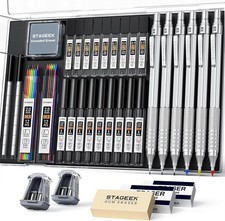Artistic Mechanical Pencil Set with Case, 35 Pieces Graphite Metal Drawing Penci