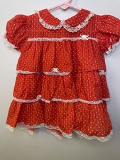 Vintage Alexis Red Ruffle Baby Girl Dress Size 18 Months Made In USA Puff Sleeve