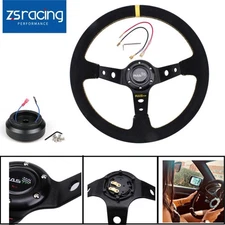 345mm Deep Dish Suede Steering Wheel + Hub Adapter For Honda Civic 1996-2000 EK