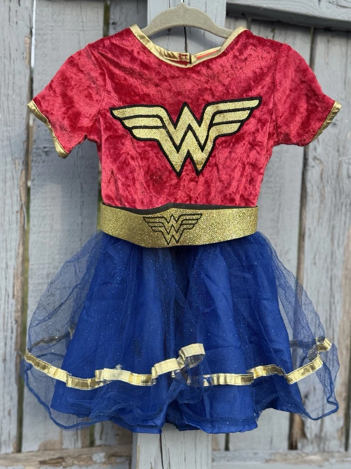 Vestido Disfraz Mujer Maravilla Rubíes Niña 18-24 Meses 2T Rojo y Azul Tutú Falda Foto 2 de 4