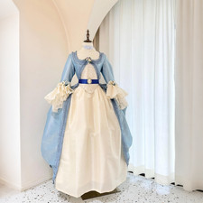 Light Blue Rococo Court Dress Vintage Victorian Costume Ruffle Trim for Event