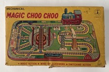 Vintage 1950s LTI Mechanical Magic Cross Road Tin Toy Train In Box