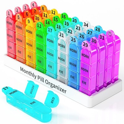 Odaro Monthly Pill Organizer 4 Times a Day, 30 Day Pill Organizer, Monthly Pi...