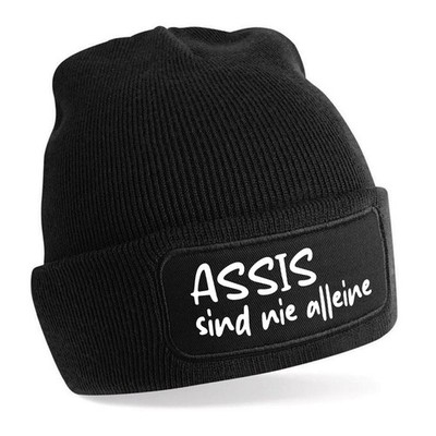 Beanie Mütze mit Spruch ASSIS SIND NIE ALLEINE   Strickmütze Geschenkidee