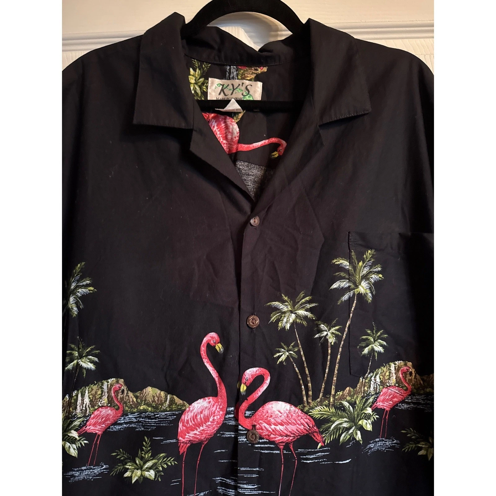 Vacation Tropical Vintage KY'S Made in Hawaii 3XL Black Flamingo Hawaiian Shirt
Opens in a new windo