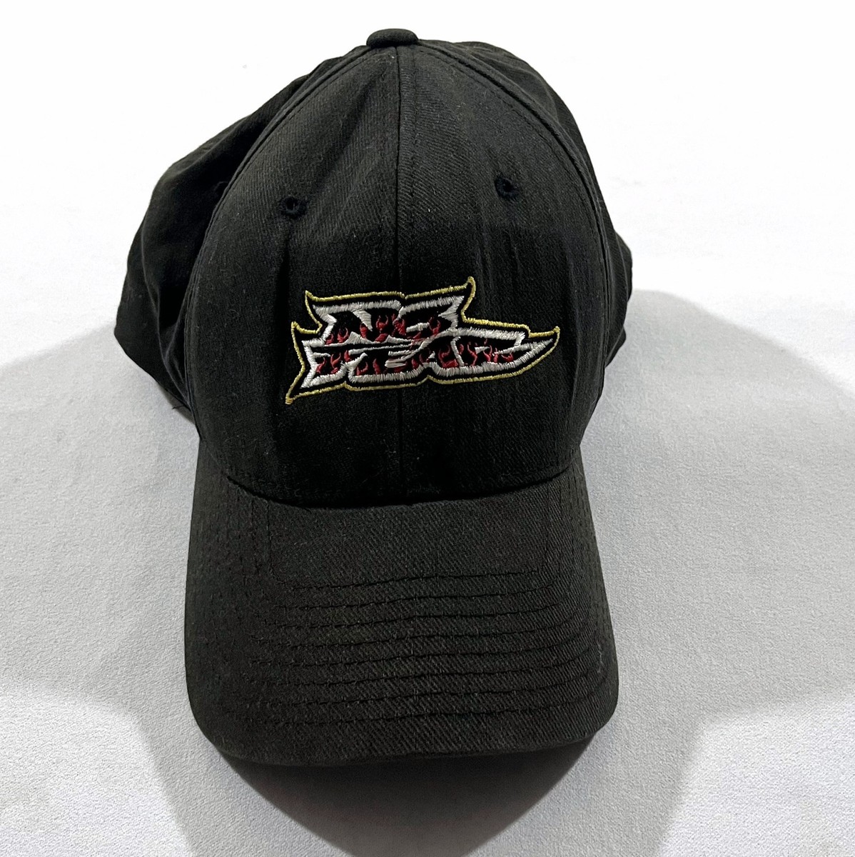 No Fear Hat Cap Flexband Black Red Eyes Vintage 90s Skate Punk