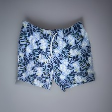 Nautica Men's Blue Floral Swim Shorts Tropical Hawaiian Drawstring L