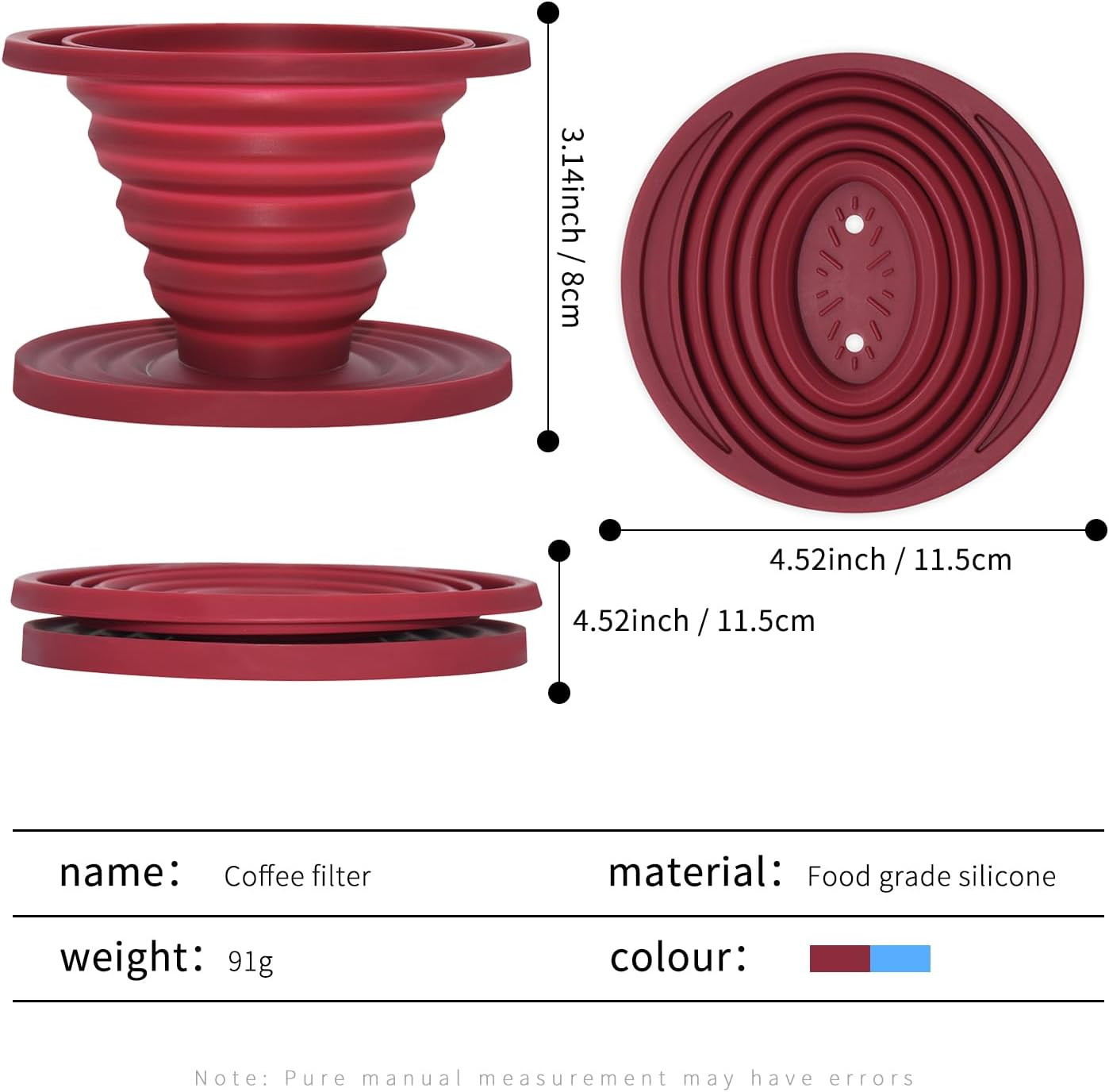 2 Pcs Collapsible Pour Over Coffee Dripper,Reusable Silicone Coffee Filter Holde