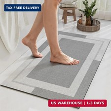 Non Slip Bath Mat Thin Bathroom Rugs Fit Under Door Grey 16"x 24"  Quick Dry Ab