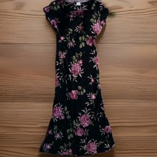Vtg 90s Y2K Babydoll Maxi Dress 8 Dark Floral Whimsigoth Fairy Grunge USA Made 