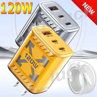 120W 3-Port USB C Fast Wall Charger Block All Cell Phone iPhone Samsung Google