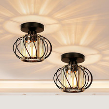 2PC Black Crystal Ceiling Light Modern Semi Flush Mount Hallway Fixture 7"