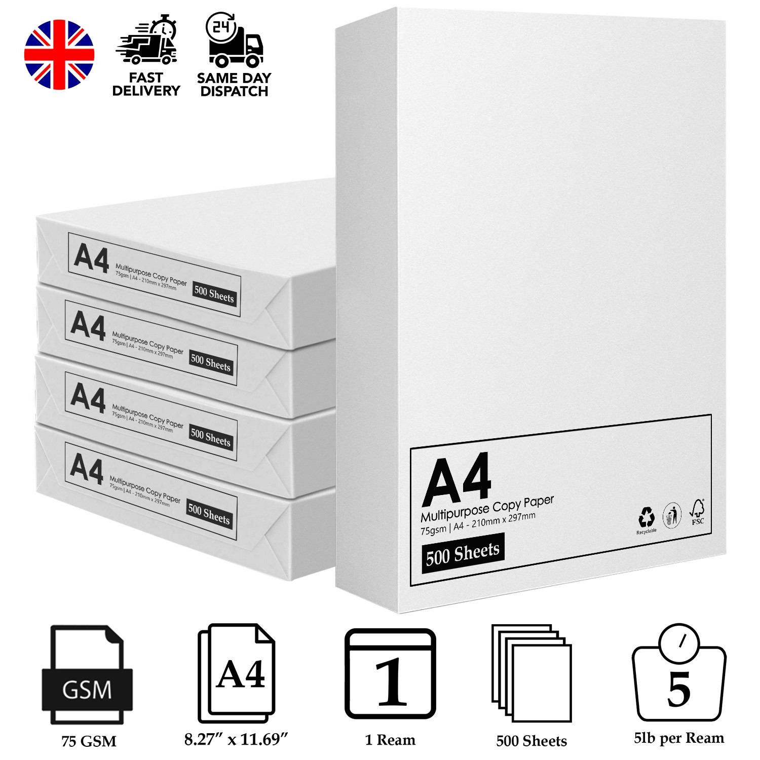 A4 Sheet White Paper Printer Copy Bundle Reams Sheets for Office warehouse 80GSM