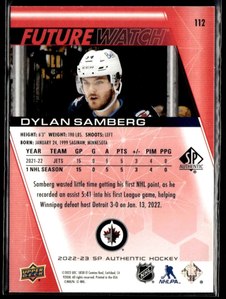 2022-23 SP Authentic Future Watch Red Dylan Samberg #112 - Image 2 of 2