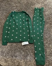 Carter's Kids Size 10 Christmas Snowflake 2-Piece Thermal Pajamas Set Green NWT