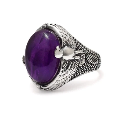 925-Sterling Silver Handmade Beautiful Gemstone Amethyst Premium Eagle Men' Ring - Image 1 of 4