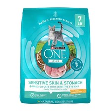 Purina ONE Plus, Sensitive Skin  Stomach, Dry Cat Food, Turkey, 7 lb Bag