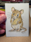 Original ACEO -Tiny Mouse & Peanut – Watercolor & Ink Painting, Mini Art — photo 3