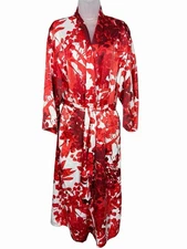 Natori Silk-Feel Red Floral Kimono Robe S Satin Lounge Belted Wrap Quiet Luxury