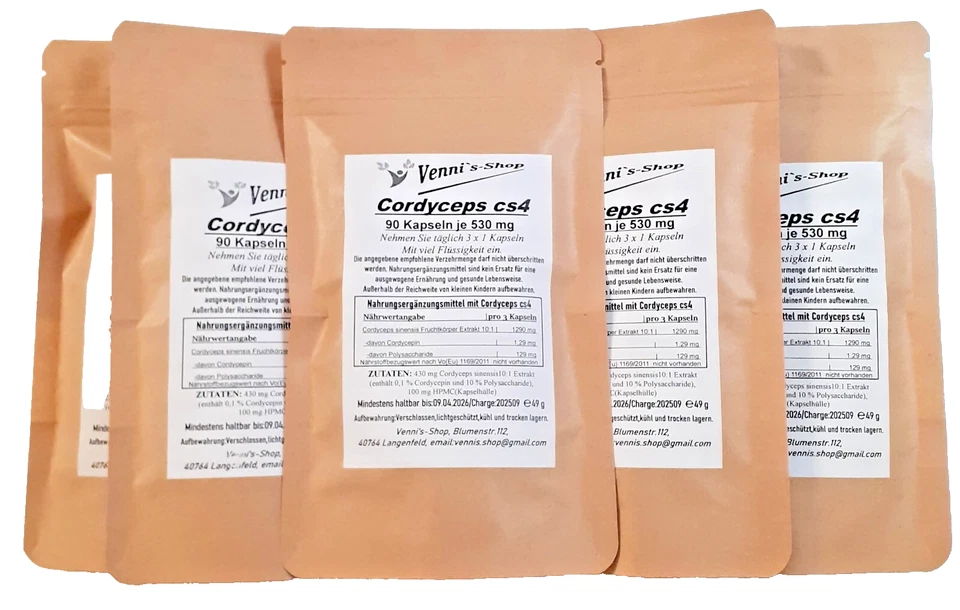 Cordyceps sinensis - 450 Kapseln - 10:1 Extrakt - vegan - vennis-shop