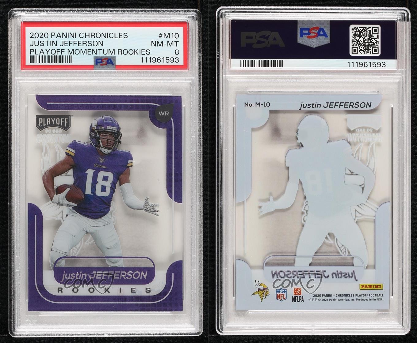 2020 Panini Chronicles Playoff Momentum Rookies Justin Jefferson #M-10 PSA 8 RC view 3