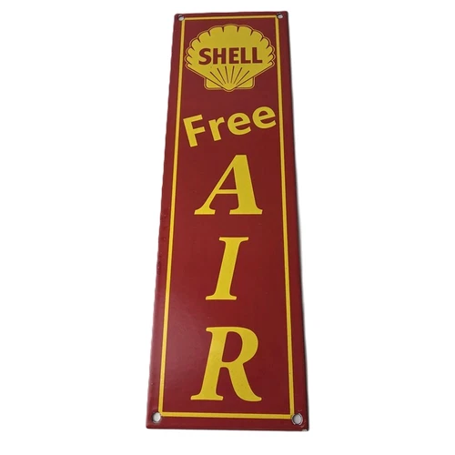 Vintage Shell Gasoline Sign - Free Air Auto Tires Gas Pump Porcelain Sign