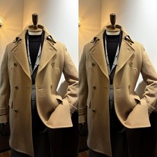 Khaki Wool Men's Long Overcoat Double Breasted Formal Business Winter Long Coats