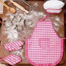 Kids chef apron Cooking Outfit White/pink Plaid Pattern