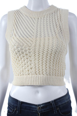 ALC Womens Cropped Sleeveless Tank Ivory Cotton Round Neck Size XS