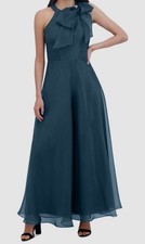 Eliza J Women's Blue Bow Halter Neck Sleeveless Wide-Leg Jumpsuit Size 14
