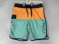 RVCA Board Shorts Boys 28 Orange Teal Colorblock Microfiber Swim Trunks Stretch