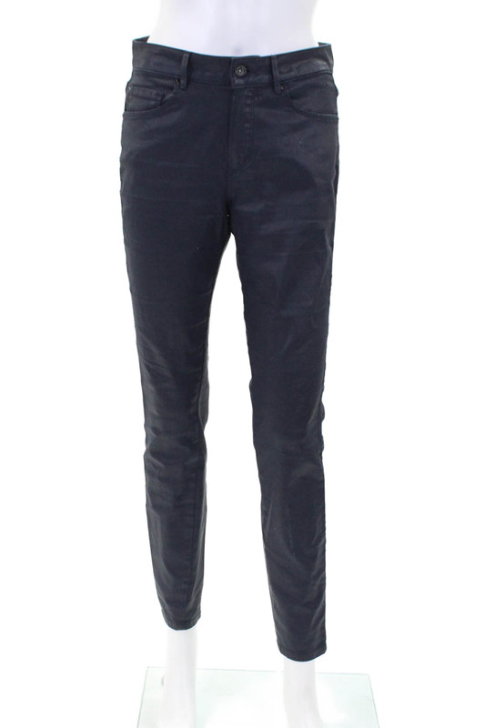 Massimo Dutti Womens Cotton Mid Rise Zippered Skinny Pants Blue Size 28