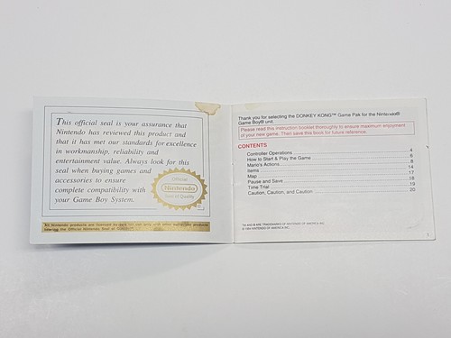 Donkey Kong Authentic Nintendo Game Boy Original Manual Only *damage - Picture 8 of 10