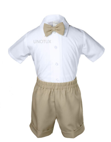 Baby Boys & Toddler Formal 6pc Khaki Vest Shorts Suits Extra Necktie Outfit - Picture 4 of 28