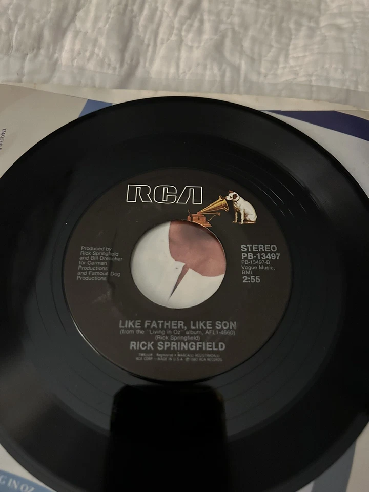 RICK SPRINGFIELD - AFFAIR OF THE HEART / LIKE FATHER, LIKE SON - 45 w/PICT SLV - Image 4 of 4