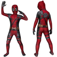 Kids Deadpool Cosplay Costume Wade Wilson Printing Spandex Jumpsuit With Mask