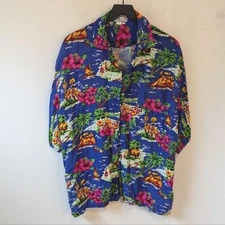 Vintage Paradise Found Multicolor Floral Hawaiian Short Sleeve Button Up Shirt