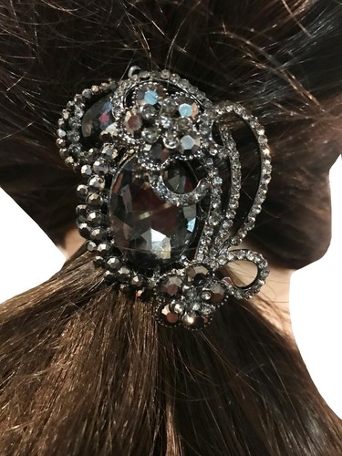 Nueva Art Deco Gris Humo Cristal Cola de Poní Banda Elástica Negra - Imagen 2 de 3