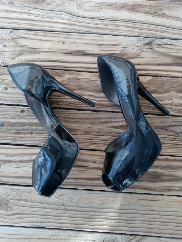 🌹Tacones de aguja de charol CARLOS SANTANA plataforma punta abierta negros talla 7,5 Foto 3 de 4