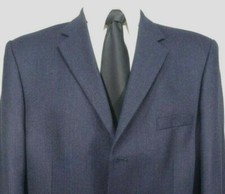 Stafford Sport Coat Jacket 44R 100 Wool Dark Blue Herringbone Fabric Texture